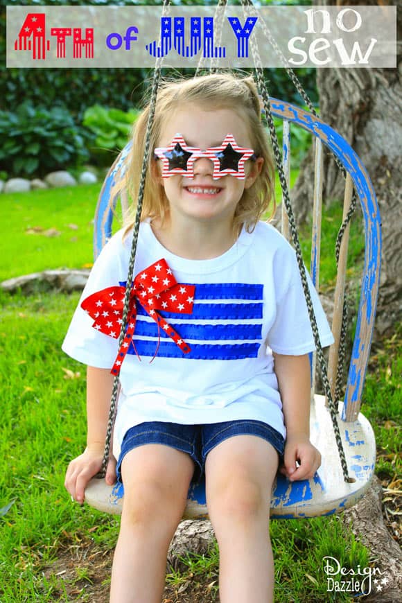 Create this no-sew 4th of July shirt for your kids to wear to all those upcoming patriotic celebrations! A cute idea for a 4th of July Flag T-shirt! - Design Dazzle