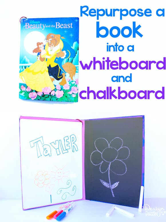 Repurpose a book into a whiteboard and chalkboard activity book - Design Dazzle