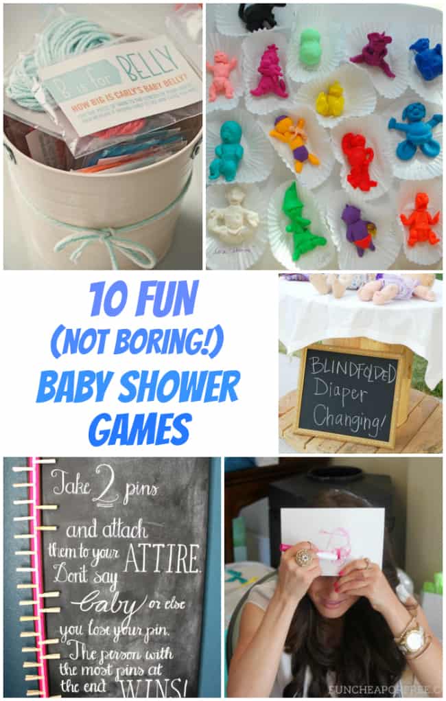 10 FUN (not boring!) Baby Shower Games! Unique and funny for groups that will be the hit of your baby shower! #babyshowergames || Design Dazzle