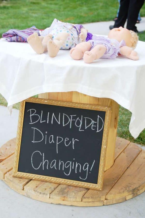 blind folded diaper change