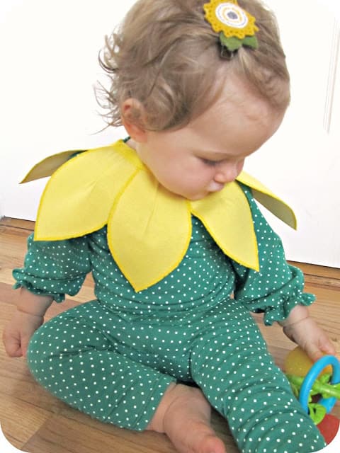 A comfy baby sunflower costume