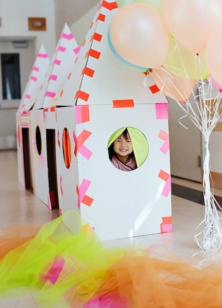 cardboard fort duct tape neon birthday party