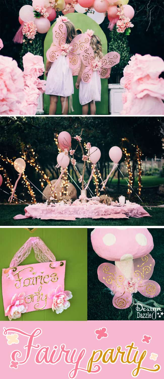 This fairy party cost less than $100 to create. There are lots of CREATIVE and AFFORDABLE do-it-yourself projects that can easily be recreated to make your own fairy party on a budget!! Design Dazzle #partyonadime #fairyparty #budgetparty