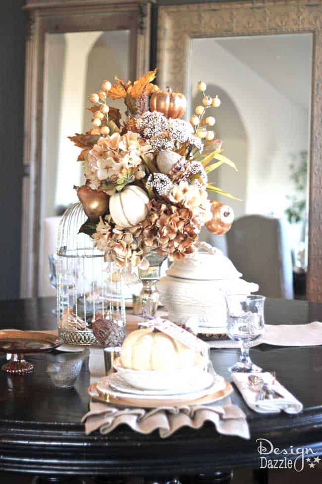 neutral fall tablescape centerpiece