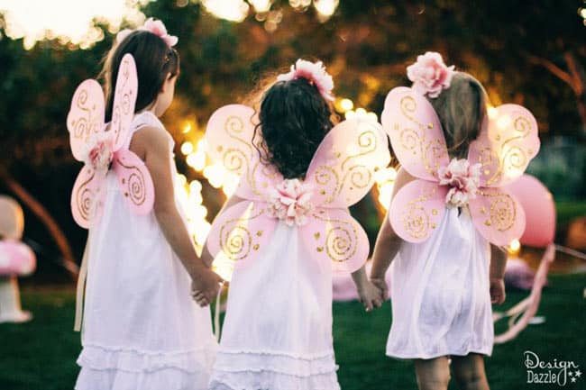 Make dollar store fairy wings FABULOUS with a step-by-step tutorial on www.designdazzle.com! So simple, so quick, it's perfect! #diyfairywings #fairyparty