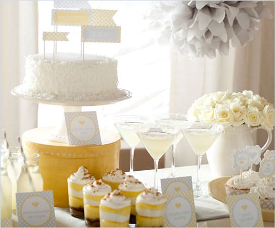 Yellow Sunshine themed baby shower dessert table