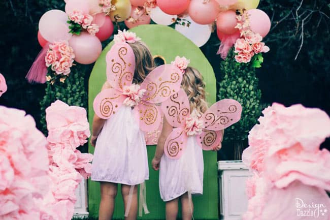 This fairy party cost less than $100 to create. There are lots of CREATIVE and AFFORDABLE do-it-yourself projects that can be easily recreated to make your own fairy party on a budget!! Design Dazzle #partyonadime #fairyparty #budgetparty