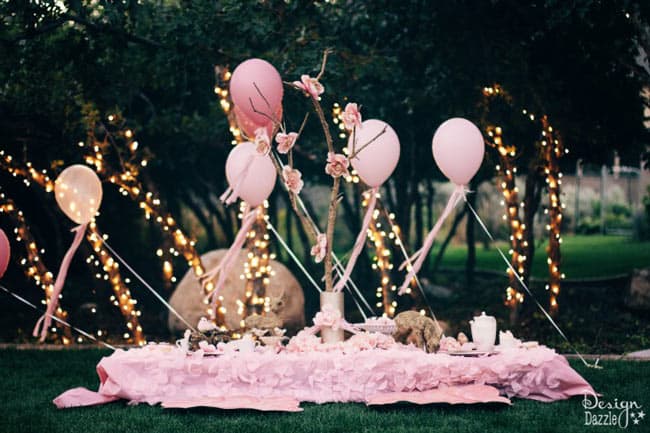 This fairy party cost less than $100 to create. There are lots of CREATIVE and AFFORDABLE do-it-yourself projects that can be easily recreated to make your own fairy party on a budget!! Design Dazzle #partyonadime #fairyparty #budgetparty