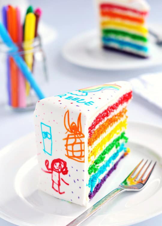 rainbow doodle birthday cake diy party decor ideas