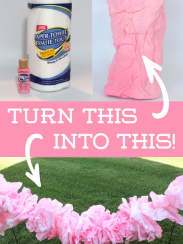 Use craft paint and paper towels to make a pretty pink ruffle garland! #fairyparty #diy