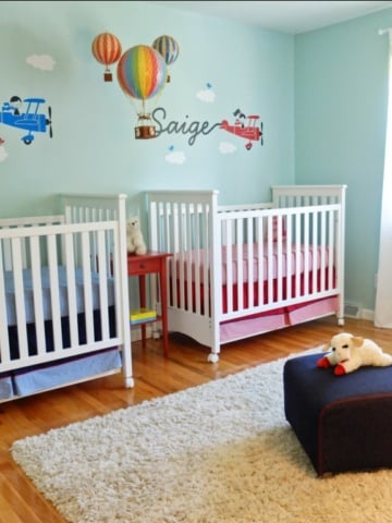Twins Nursery with an "Up, Up & Away" Theme - perfect for boy & girls twins!