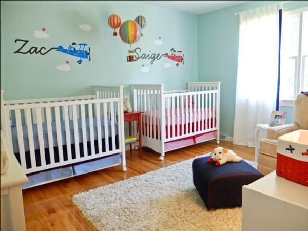 Gender Neutral Twins Nursery with an "Up, Up & Away" Theme - perfect for boy & girls twins!