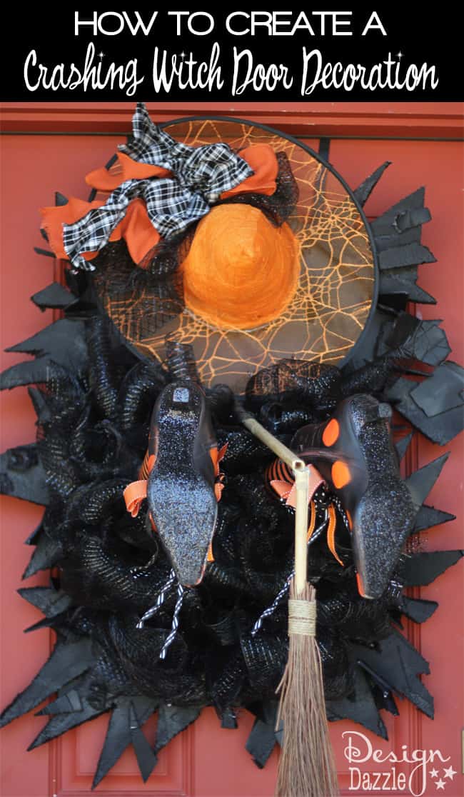 How to Create a Crashing Witch Door Decoration with step by step instructions! #halloweendecor #halloween