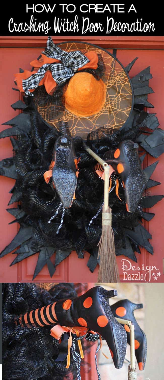 Make your own Crashing Witch Door Decoration! Don't Text and Fly! Designed by Toni of Design Dazzle #halloweendecor