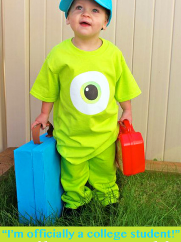 If you love easy peasy costumes, this is the one! The actual outfit took all of 10 minutes to make. The accessories another 45 minutes. In less than an hour you've got a cute inexpensive Mike Wazowski costume. Design Dazzle #monstersinc #DIYcostume #mikewazowski