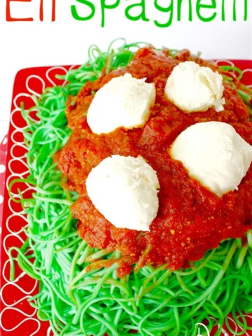 Elf spaghetti! Enjoy a fun dinner with the family with green noodles and marinara sauce. Don't forget the Mozzarella snowballs! Design Dazzle