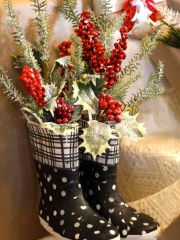 DIY Christmas Decor with old boots! Make it fabulous at Designdazzle.com #diyChristmas