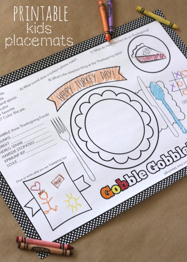 Thanksgiving Day activities for kids - Printable Placemats on Design Dazzle