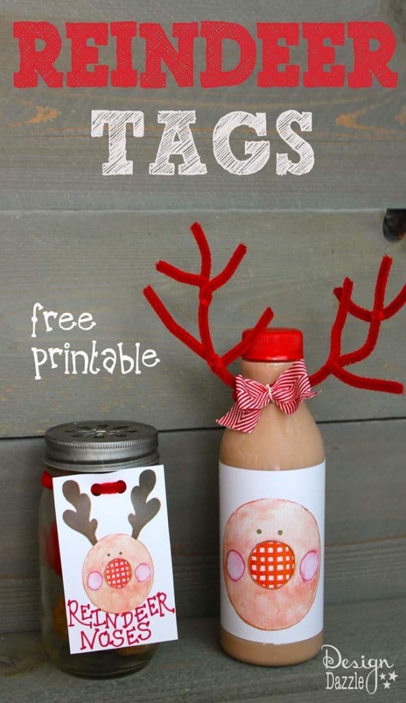 Reindeer printables make darling tags for reindeer milk or reindeer noses. Donut holes with one dipped in red (can't forget about Rudolph) make for a simple cute gift or sweet surprise for your kids. I love the idea of making reindeer pancakes and adding a cute bottle of reindeer milk for breakfast. Free printables at Design Dazzle #christmas #christmasprintables #ediblechristmascrafts