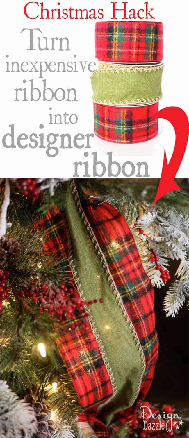 It’s so hard to find high-end wide designer ribbon that isn’t outrageously expensive. I took 3 rolls of ribbon (on sale) used a glue gun and a metal spoon and turned it into designer ribbon! Design Dazzle #christmasribbon #christmashacks