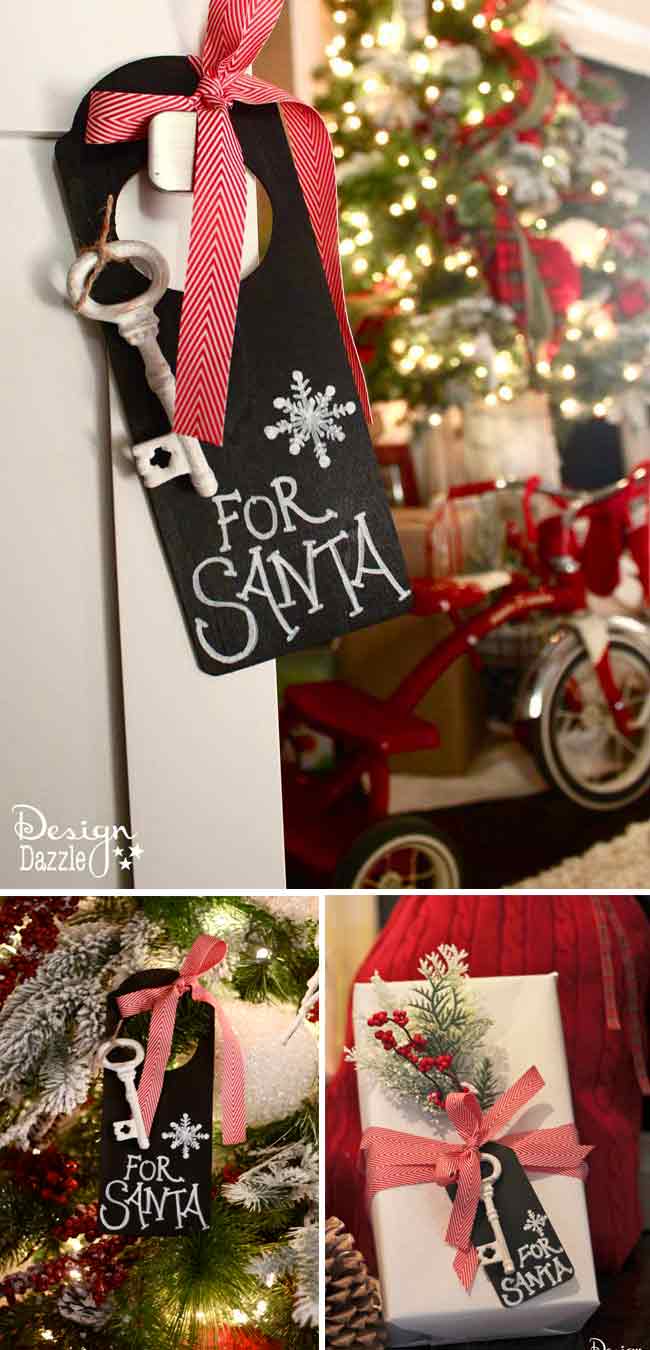 Magic Key for Santa. Use indoors for a cute decoration and hang at the front door on Christmas Eve. If you don't want to craft this project, we have the free chalkboard printable for you to just print and cut!! Also, free printable Santa's Magic Key poem. Design Dazzle #Christmas #christmaskids 