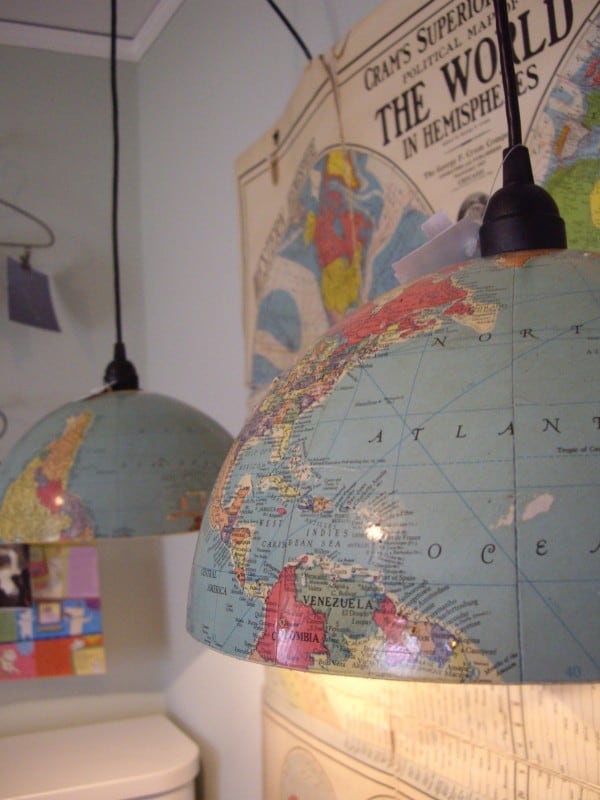 Rosebud's Cottage shows how to make a world globe into awesome light fixtures! See more awesome repurposing projects on Design Dazzle.