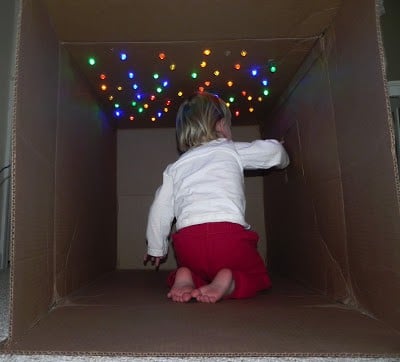 How cool is this cave of stars made from a big cardboard box and Christmas lights!