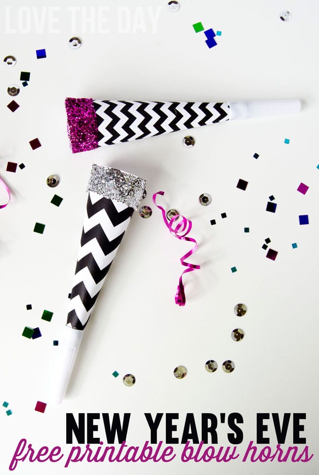 New Year's Eve Party Blow Horns {Free Printables} Featured on Design Dazzle