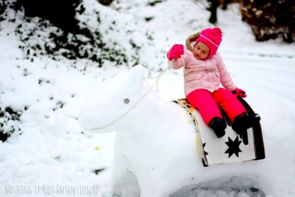 Get creative with your snow sculptures and build a snow horse