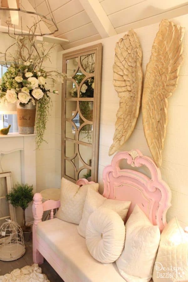 Check out all of the beautiful details of this shabby chic Mom Cave on Design Dazzle!
