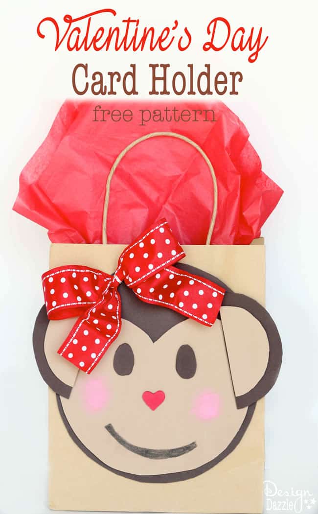 Make this darling Monkey Valentine Card Holder with your kids or for your kids! Add a bow tie for boys or a ribbon for the girls. Free pattern and easy instructions to create! - Design Dazzle