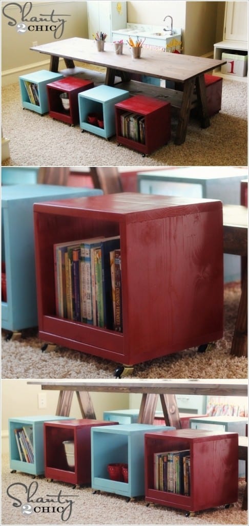 table with storage cube seats