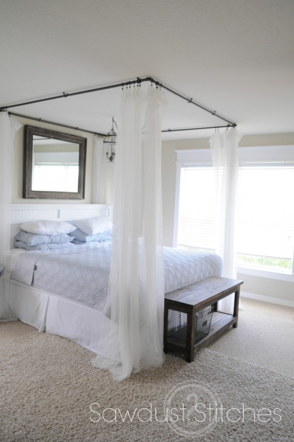 Painted PVC pipe makes an awesome DIY bed canopy...who knew?