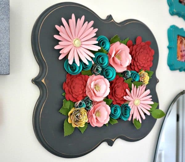 Beautiful Paper Flower Wall Art made with a Cricut Explore for this cute little girl room makeover