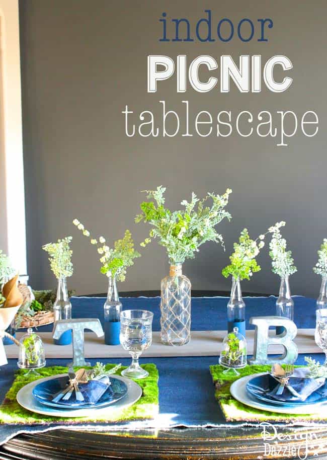 Sometimes it's fun to have an indoor picnic. Check out my denim indoor tablescape on Design Dazzle!