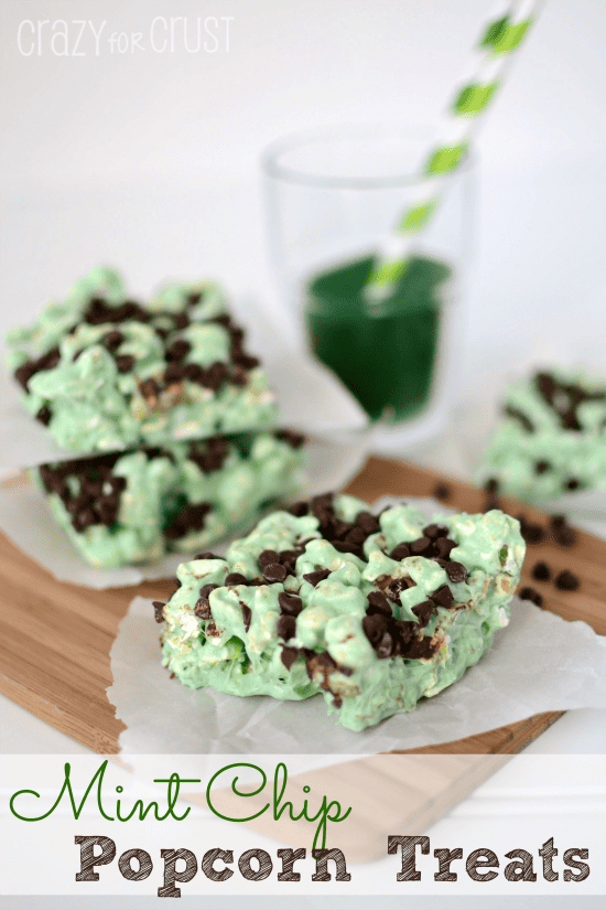 mint chocolate chip popcorn treats