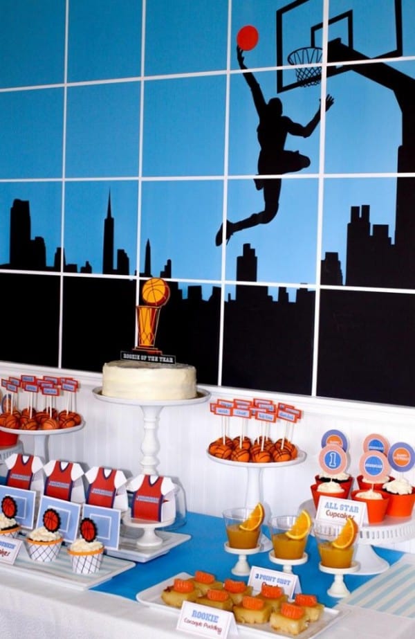 basketball party with a slam dunk of a backdrop