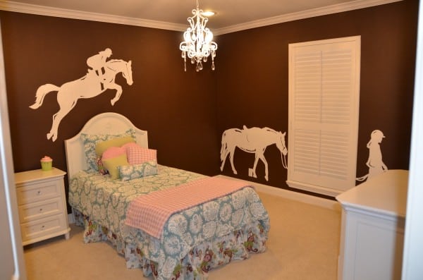 brown walls in a girls horse room