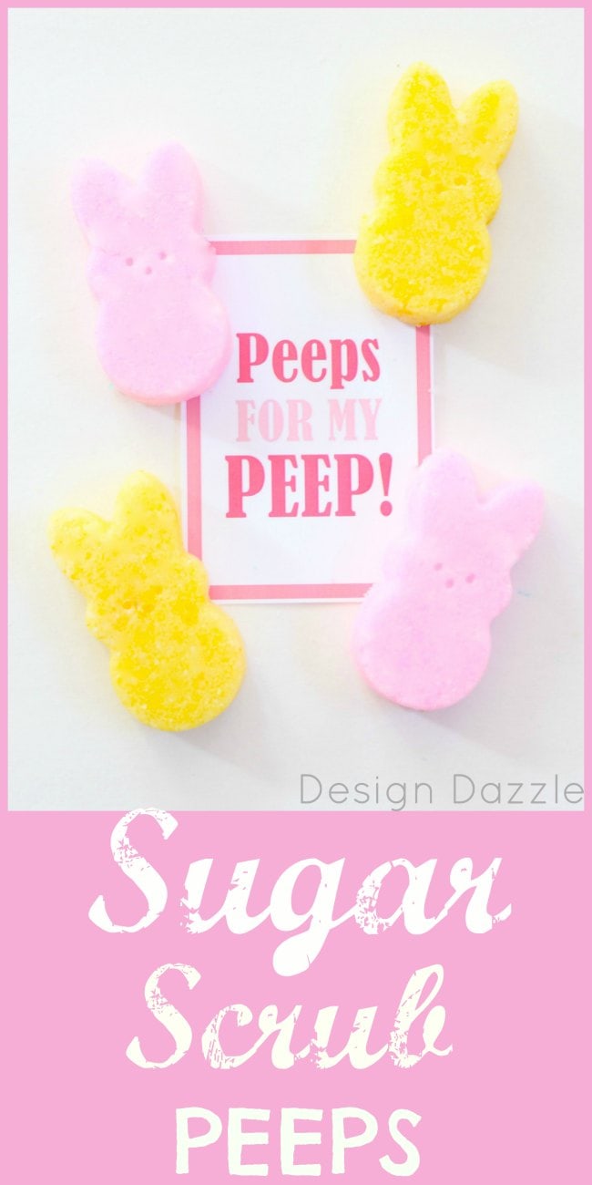 Sugar Scrub that looks like PEEPS! Perfect gift or Easter basket stuffer. Free printables by Design Dazzle