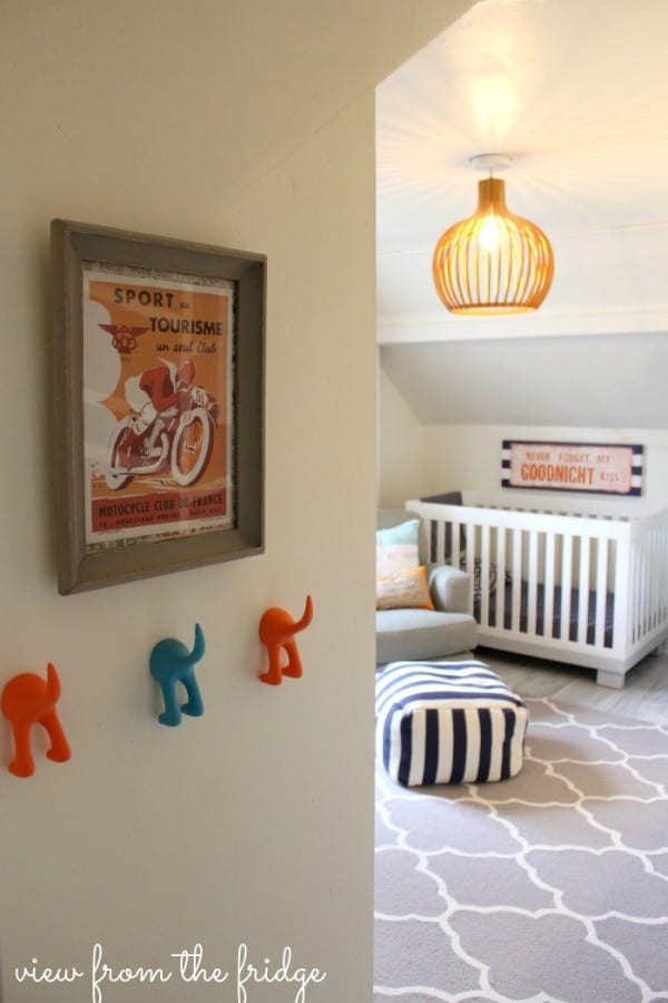 shared boys room - looking in to the crib side of the room - check out the amazing light fixture!