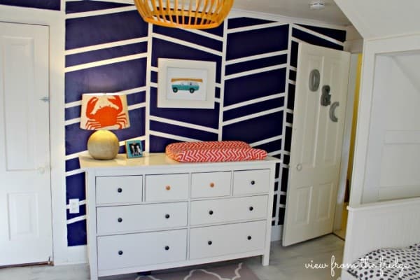 geometric acccent wall - a focal point for a shared boys room