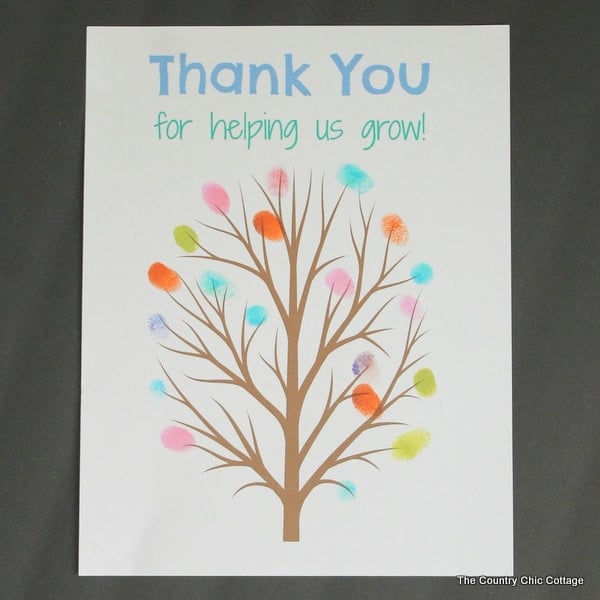 Fingerprint tree art for teacher appreciation craft idea.