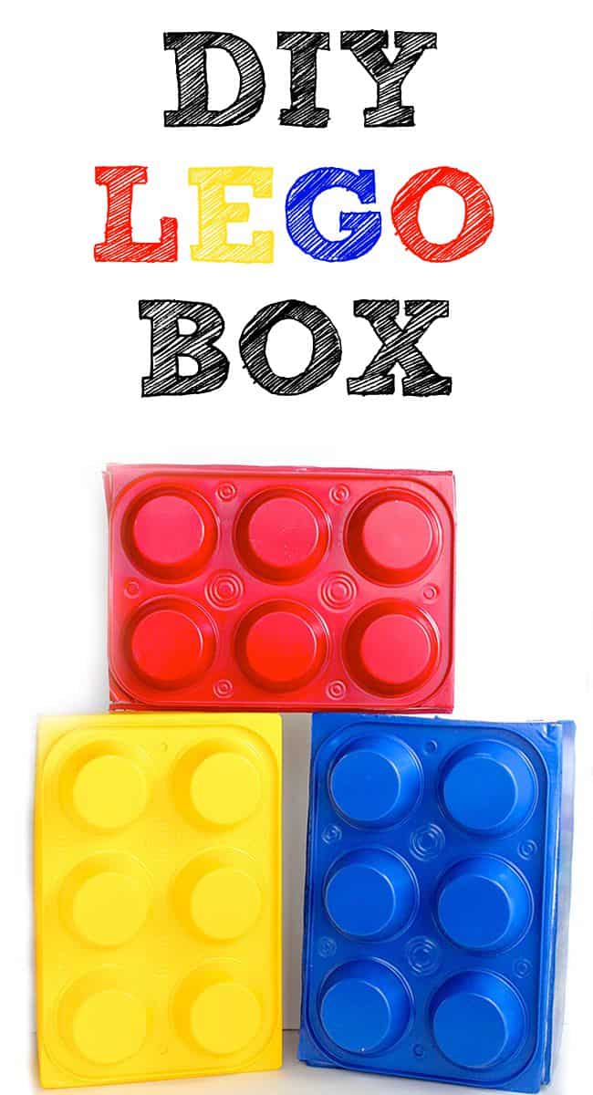 DIY LEGO Box made from dollar store muffin pans and a shoebox! Perfect LEGO party prop!