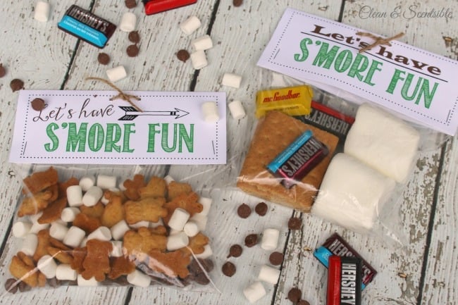 Fun outdoor scavenger hunt and s'mores treat toppers with free printables included! This would be fun for an outdoor party or camping trip.
