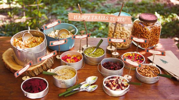 trail mix dessert table for camping party