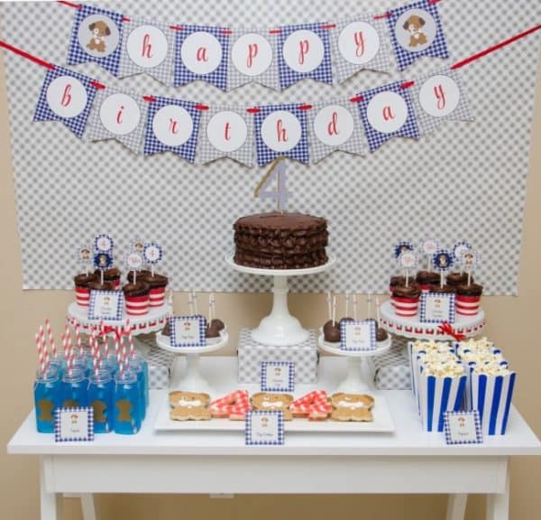 puppy party dessert table