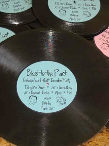Vinyl record invitations for a 50's themed party