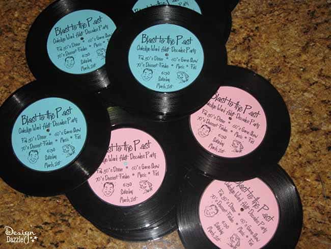 Make these simple record invitations for your next Sock Hop! Tutorial on Design Dazzle.