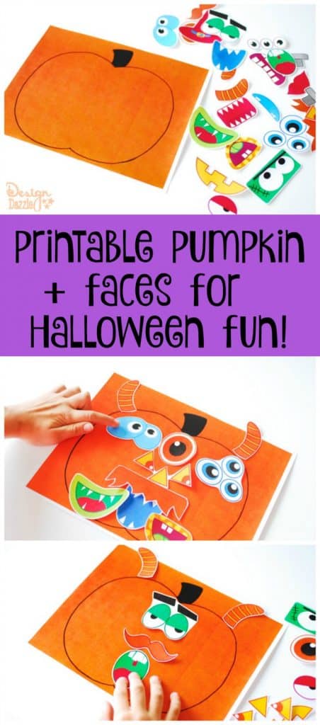 Printable Pumpkin + Faces for Halloween Fun! | halloween printables | halloween fun for kids | kid friendly halloween activities | halloween activities for kids | halloween crafts for kids | free halloween printables | free printables || Design Dazzle