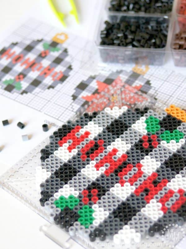 Trendy Buffalo Check Perler Bead Christmas Ornaments with FREE Patterns!